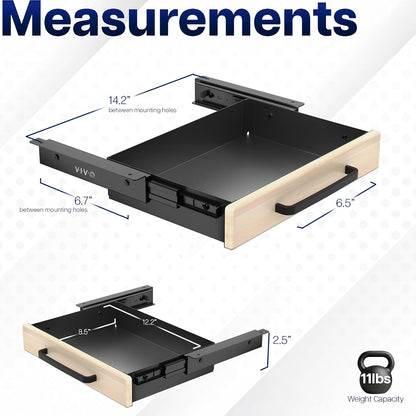 VIVO 13 inch Under Desk Mounted Sliding Pull-out Drawer for Office Desk, Pull Handle, Storage Organizer for Sit Stand Workstation, Black, DESK-DR1H-B
