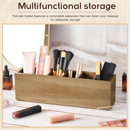 Jetec Wooden Pencil Holder 5 Compartments for Desk Adjustable Pen Holder Wood Office Desk Organizers and Accessories Makeup Brush Organizer for Pen, Home, Office and Art Supplies (White)