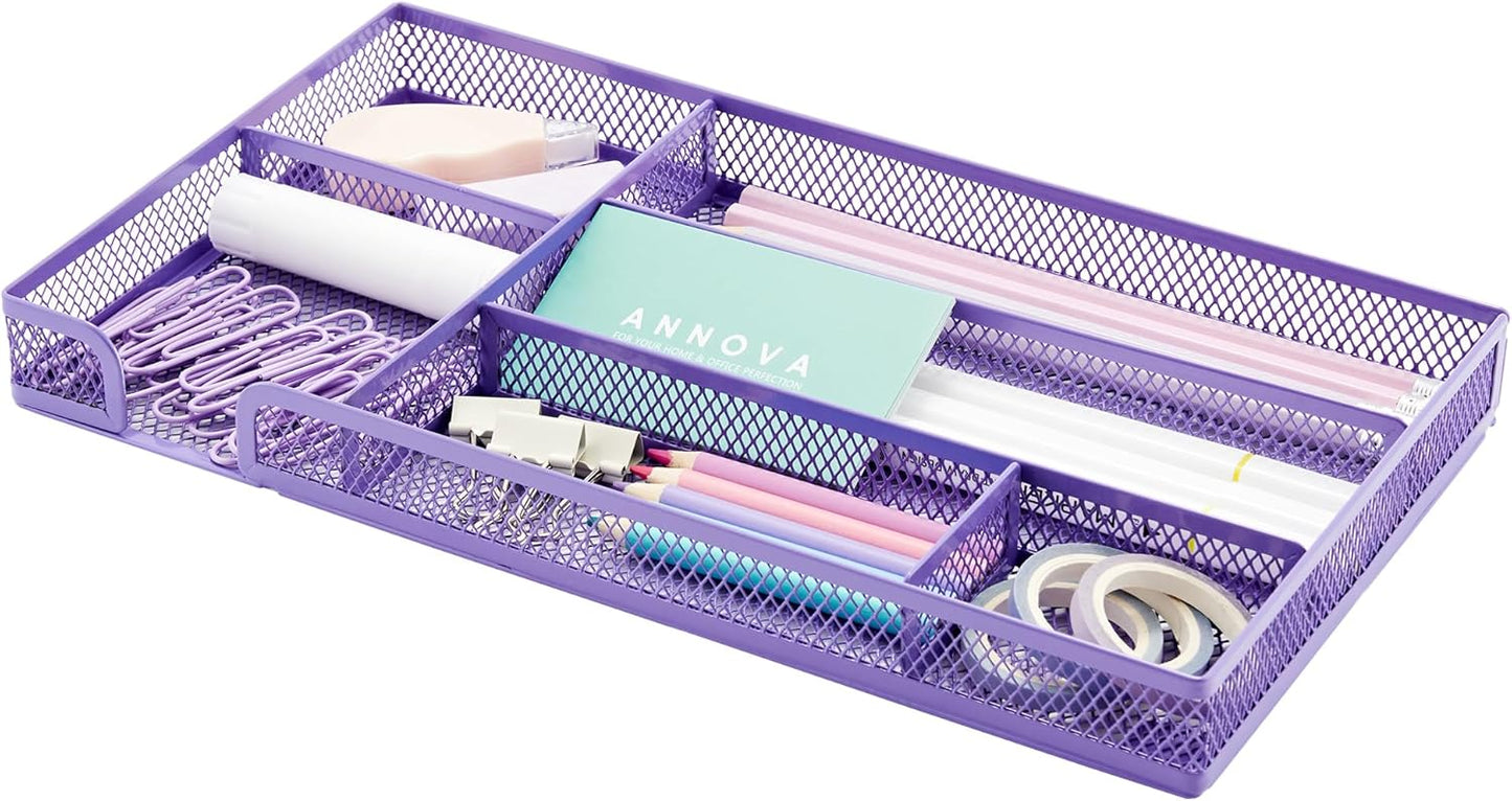 Annova Desk Drawer Organizer Tray for Office Organization - Metal Mesh - Storage Tray with Dividers for Pens, Desktop Accessories, Bathroom, Kitchen, Makeup and Office Supplies (Small, Gold)