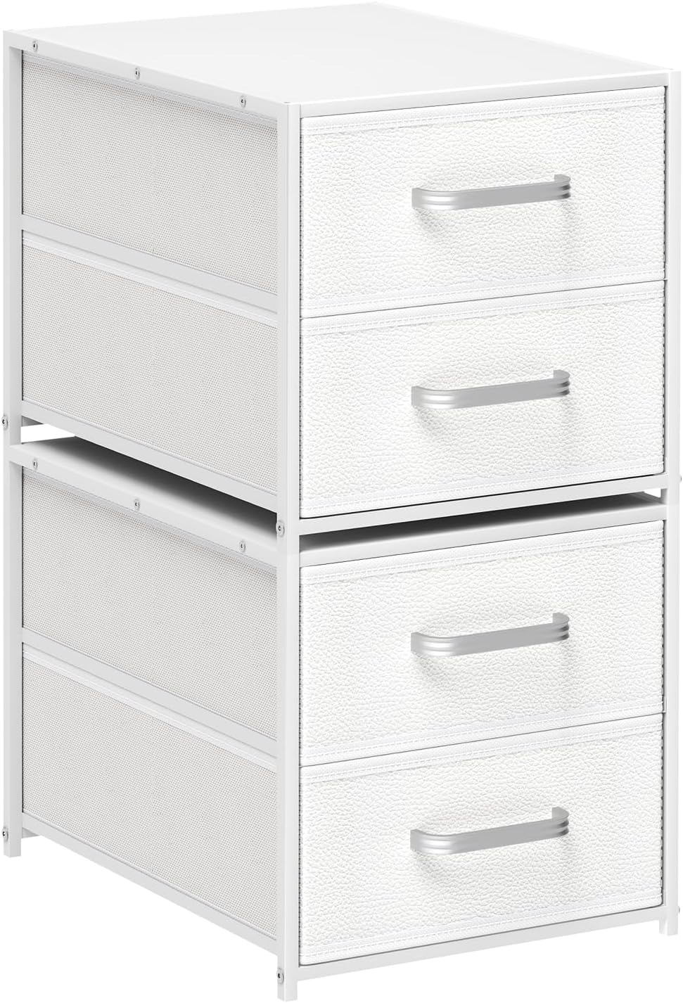 Homsorout Stackable Storage Drawers - 2 Tier Closet Organizer with Metal Handles and Metal Frame, Fabric Dresser with Collapsible Bins for Bedroom, Dorm, Office, White, 2 Pack