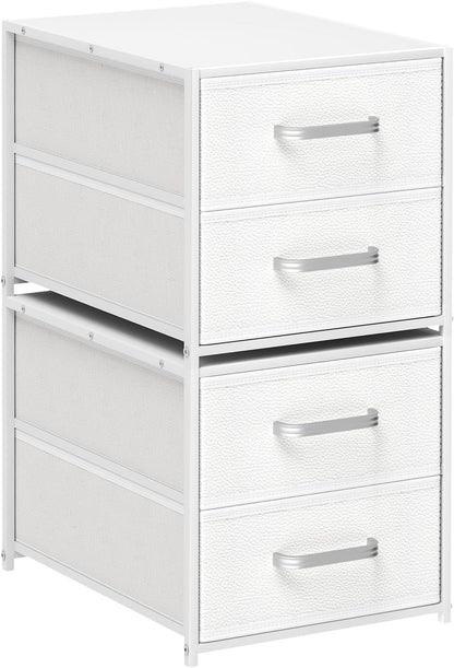 Homsorout Stackable Storage Drawers - 2 Tier Closet Organizer with Metal Handles and Metal Frame, Fabric Dresser with Collapsible Bins for Bedroom, Dorm, Office, White, 2 Pack
