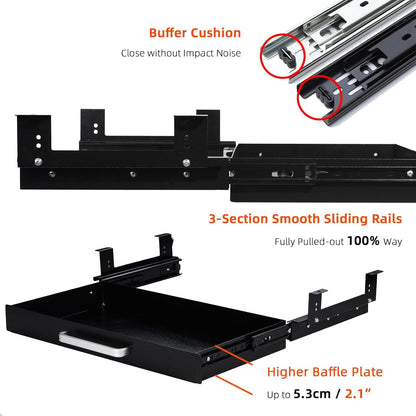 Under Desk Drawer Organizer 21" White Upgrade with Adjustable Brackets, Sliding Pull-Out Under Table Pencil Drawer, Office Standing Desk Attachment for Workbench