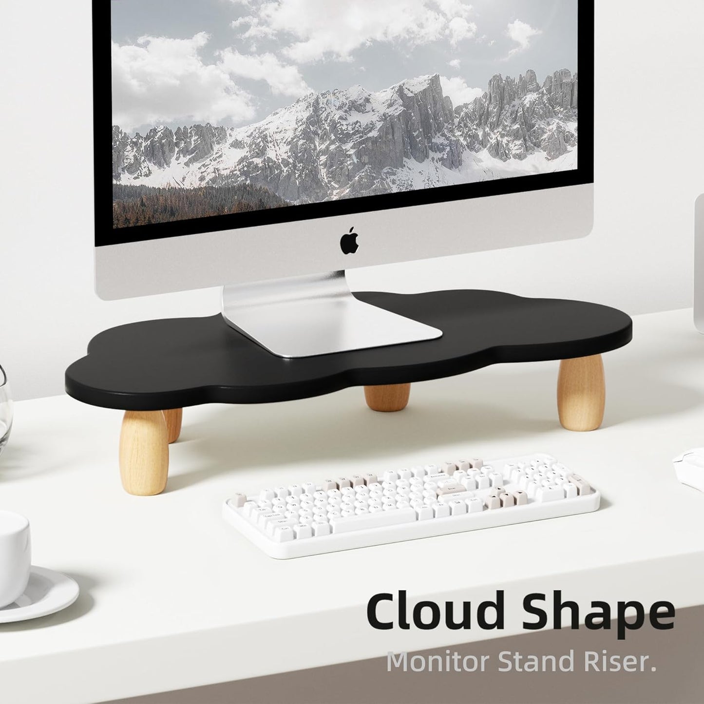 AFOOYO Monitor Stand Riser,Cloud Shape Wood Computer Monitor Stand, 16.5IN Monitor Stand Riser, Multi-Purpose Desktop Organizer Riser for Computer,Laptop,Printer,TV,Pink