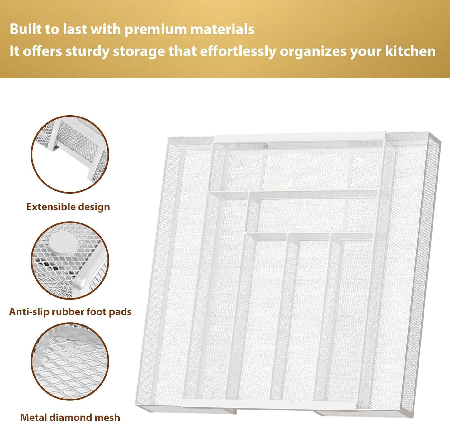 Sedegn Silverware Organizer Metal Mesh, Small Drawer Organizer, Utensil Cutlery Tray for kitchen drawers, Flatware Organizer with 5 Compartment, Black(9.3"*12.6")