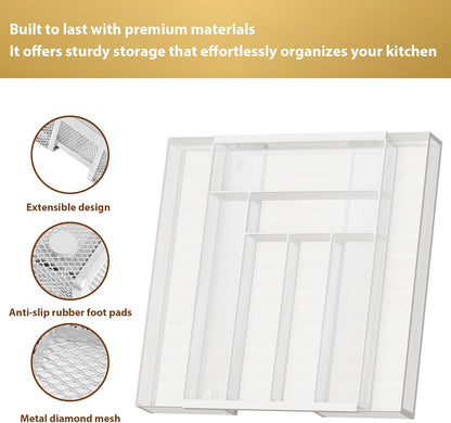 Sedegn Silverware Organizer Metal Mesh, Small Drawer Organizer, Utensil Cutlery Tray for kitchen drawers, Flatware Organizer with 5 Compartment, Black(9.3"*12.6")