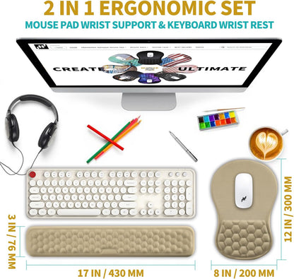 Hokafenle 2 in 1 Ergonomic Mouse Pad Wrist Support & Wrist Rest for Computer Keyboard Set, with Relieve Carpal Tunnel Pain Massage Bulge and Full Memory Gel Design (2In1 Set, Light Green)
