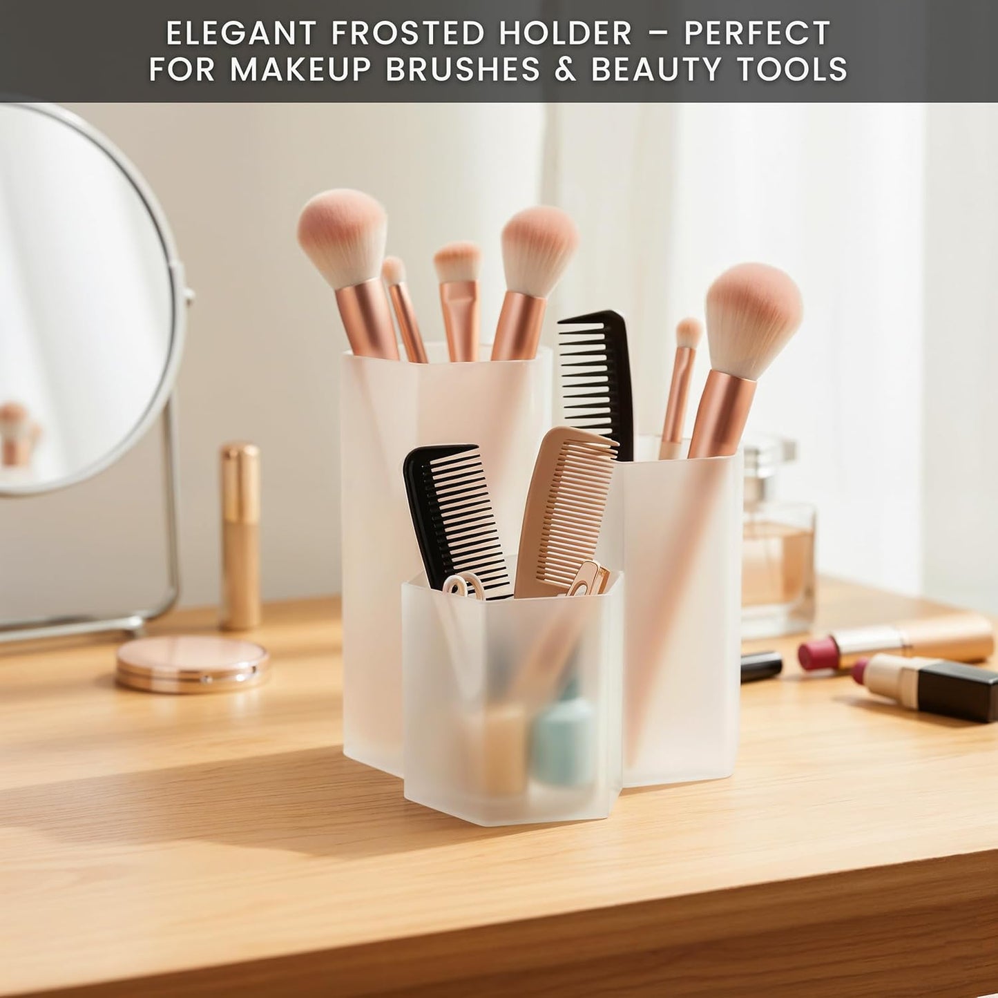 Black Pen Holder for Desk | 3 Compartment Organizer Desk for Pen, Pecils, Makeup Brushes, Tooth Brushes | Cute Pencil Cup Desk Organizers and Accessories for Office, Home, Classroom, Teacher Desks