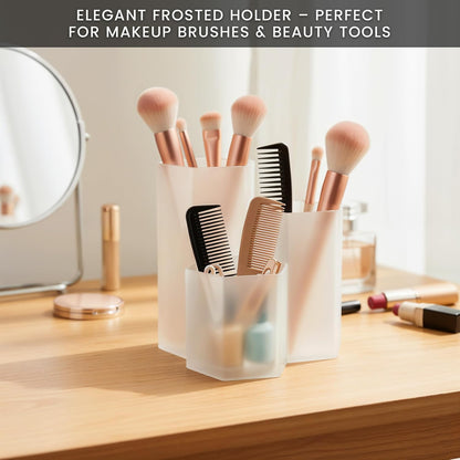 Black Pen Holder for Desk | 3 Compartment Organizer Desk for Pen, Pecils, Makeup Brushes, Tooth Brushes | Cute Pencil Cup Desk Organizers and Accessories for Office, Home, Classroom, Teacher Desks