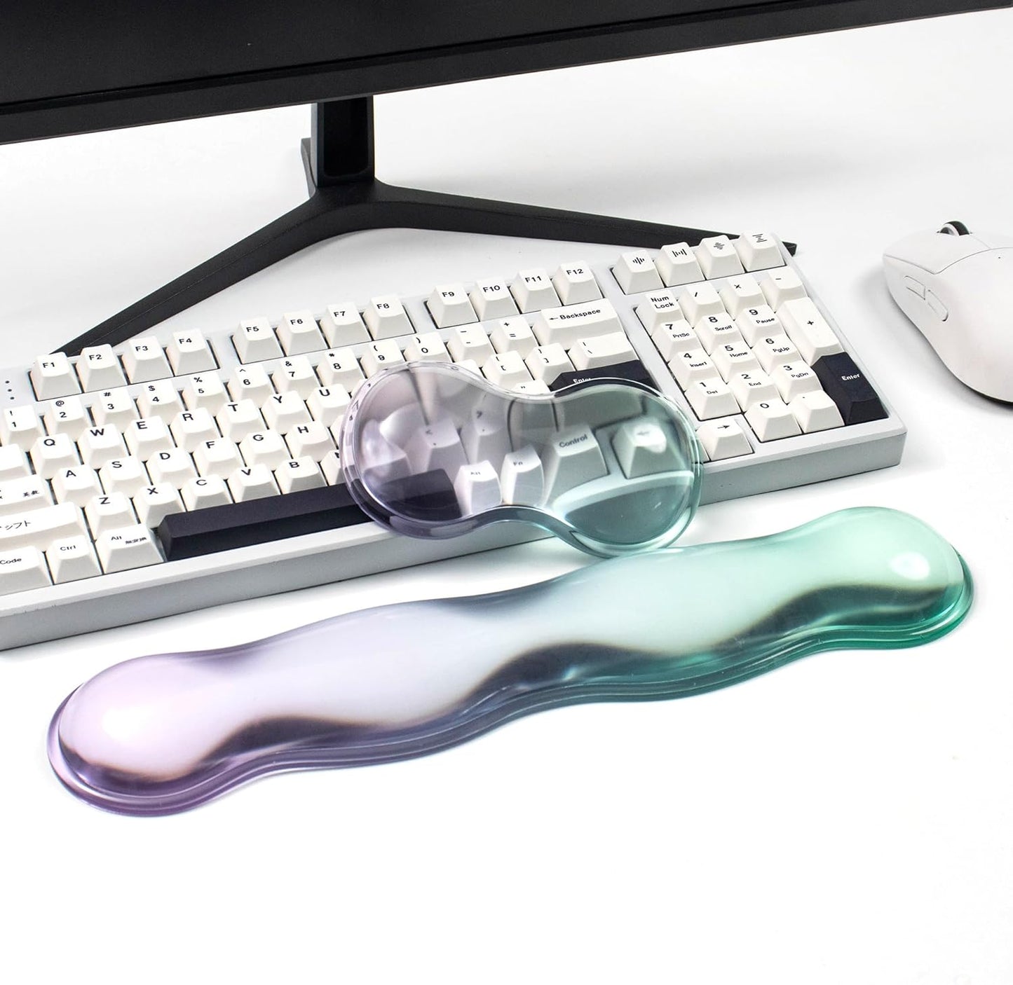 Ergonomic Gel Keyboard and Mouse Wrist Rest Set – Clear Wrist Rest for Computer Keyboard 60%/68%/75%, Comfort & Support for Typing and Gaming (Grey Purple)