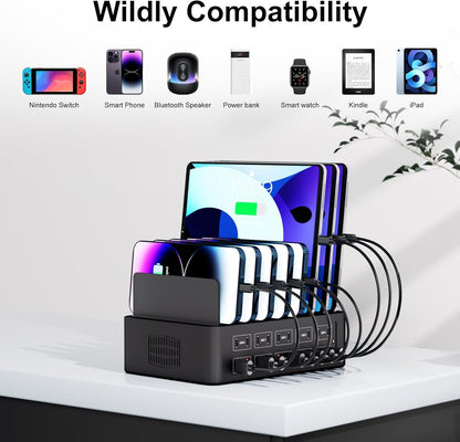 150W/35A Charging Station for Multiple Devices, 20 Port USB C Fast Charging Station with Adjustable Dividers - Organizer Charging Dock for Smartphone, iPad, Kindle, Tablet & More