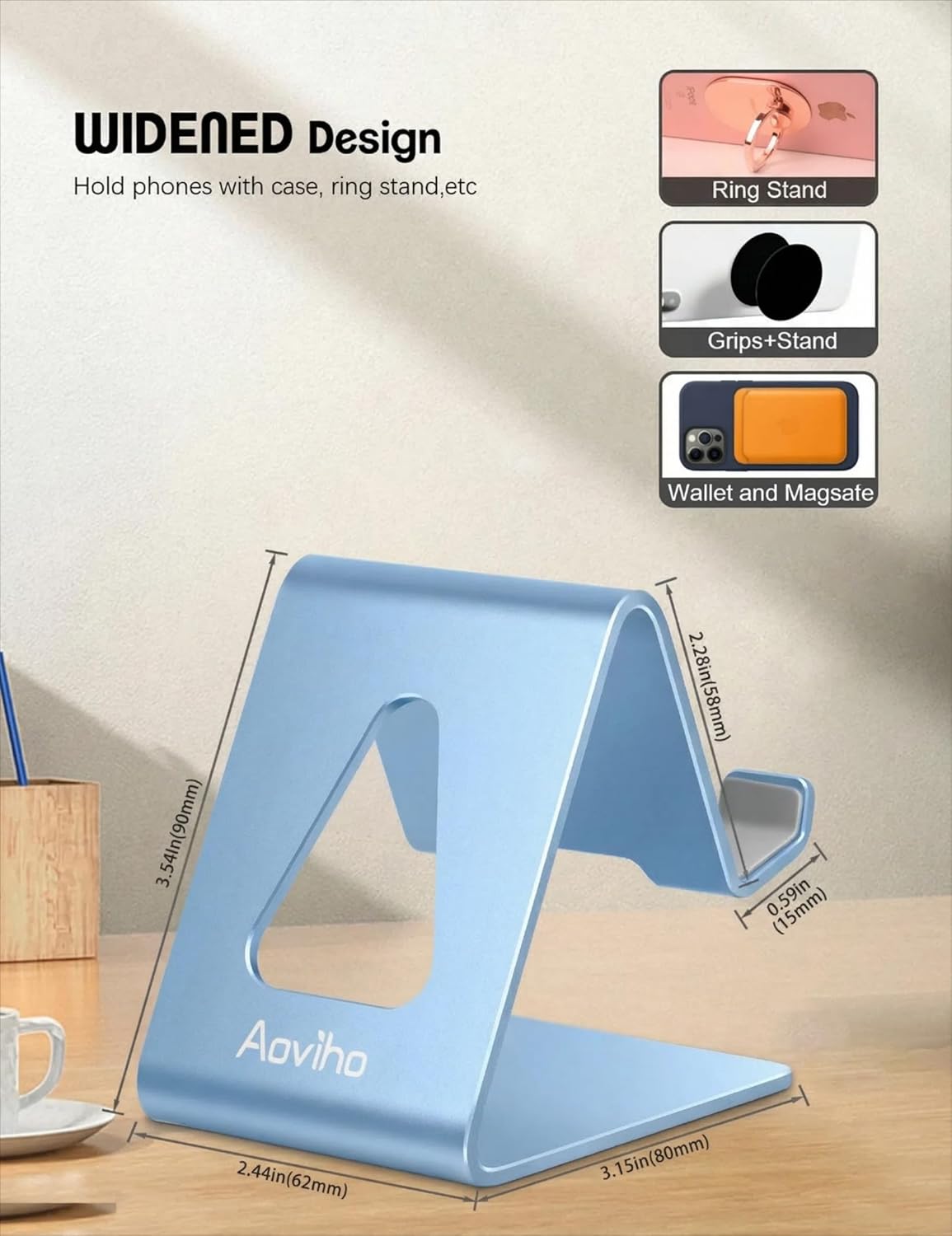Aoviho Desk Cell Phone Stand Phone Holder, Aluminum Phone Cradle Dock for iPhone17 16 15 14 13 12 pro Mini 11 X Xs max 8 7 6 6s Plus SE Samsung All Smart Phones, Rose Gold