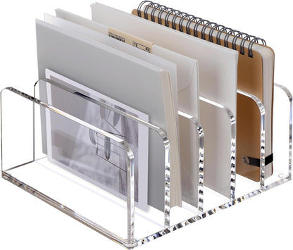 SANRUI 3 Compartments Mail Organizer Letter Holder for Desk ,Vertical Letter Holder,File Sorter Acrylic Desk Organizer Office Supplies,Clear
