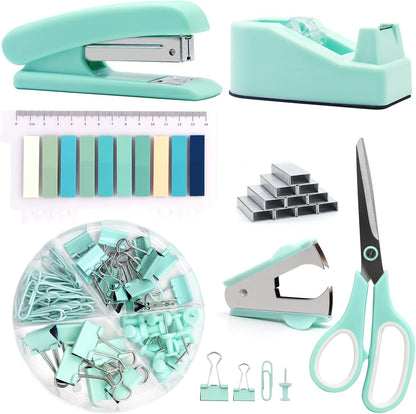 Gold Office Supplies,UPIHO Gold Desk Accessories,Stapler and Tape Dispenser Set with Large Stapler,Tape Dispenser, Staple Remover, Staples, Clips,Scissor,Pen and Sticky Notes,Gifts for Office Clerks