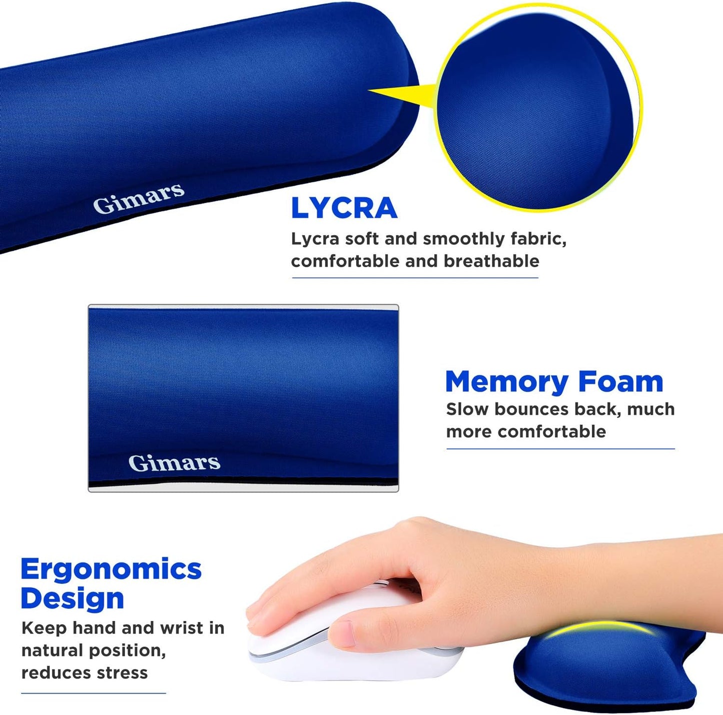 Gimars Upgrade Enlarge Silky and Superfine Fabric Gel Memory Foam Keyboard Wrist Rest Set, Ergonomic Keyboard Mouse Wrist Support for Typing Pain Relief, Comfort for Office, Gaming, Computer