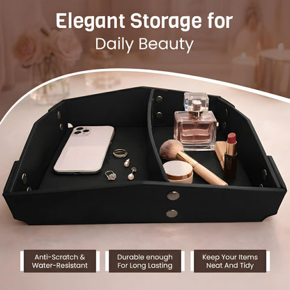 Valet Tray Organizer for Men & Women - PU Leather Catch All Tray with Removable Divider - EDC Storage for Keys, Watch, Phone - Nightstand, Dresser & Desk Organizer - Pacific Navy