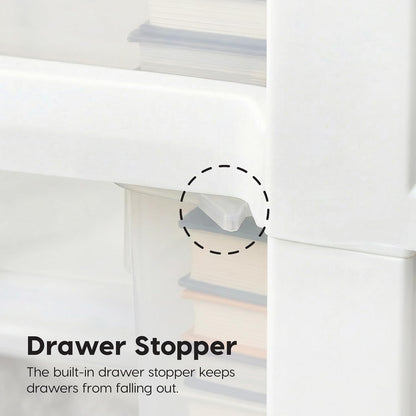 IRIS USA Plastic Drawer Storage Organizer Rolling Cart, with Wheels Casters, 4-Drawers, for Classroom Art Craft Supplies Dresser Closet Bathroom Laundry Room, Black/Pearl