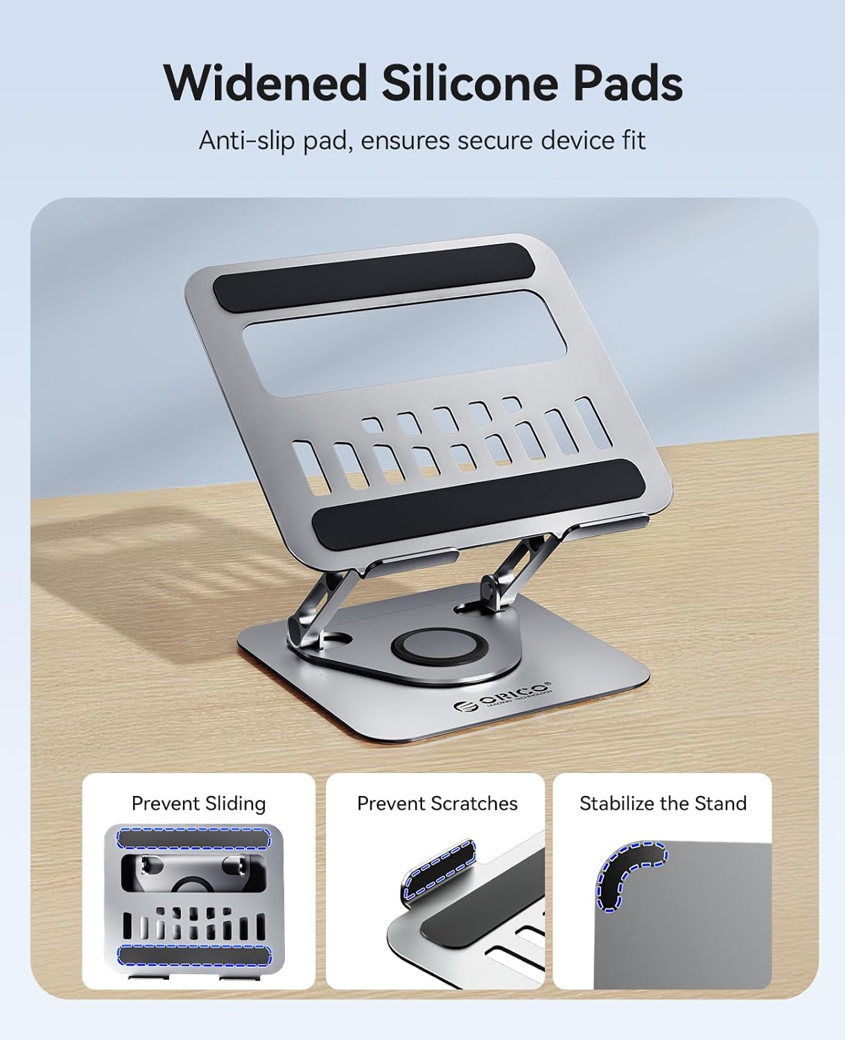 ORICO Adjustable Laptop Stand for Desk, 360° Rotating Base, Foldable Aluminum Alloy Computer Stand with Ventilated Design, Compatible with MacBook Air/Pro, Dell, XPS, HP up to 17'' - ST12, Silver