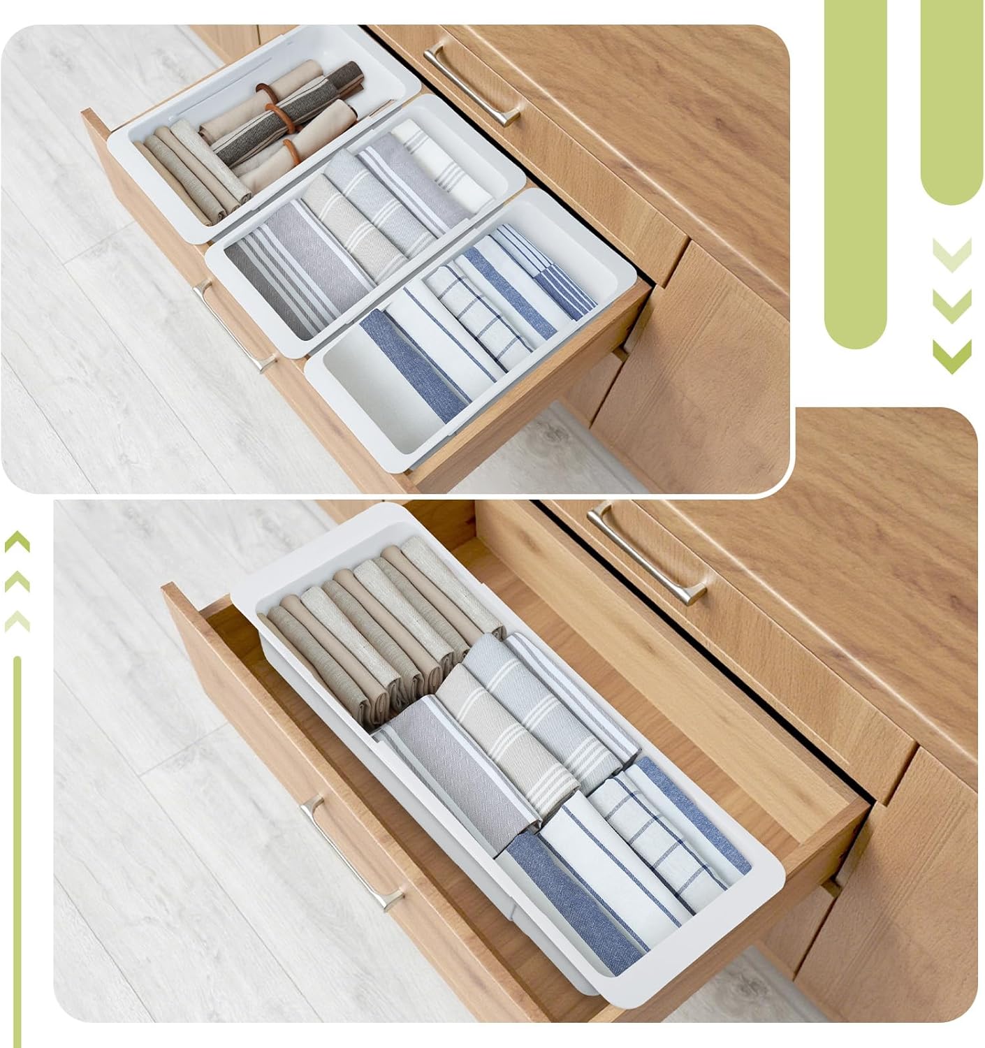 Booson 2 PCS Deep Drawer Organizer Bin Adjustable Sliding Drawer Organizers Expandable Kitchen Organizer Trays for Home Office Makeup Storage Tools