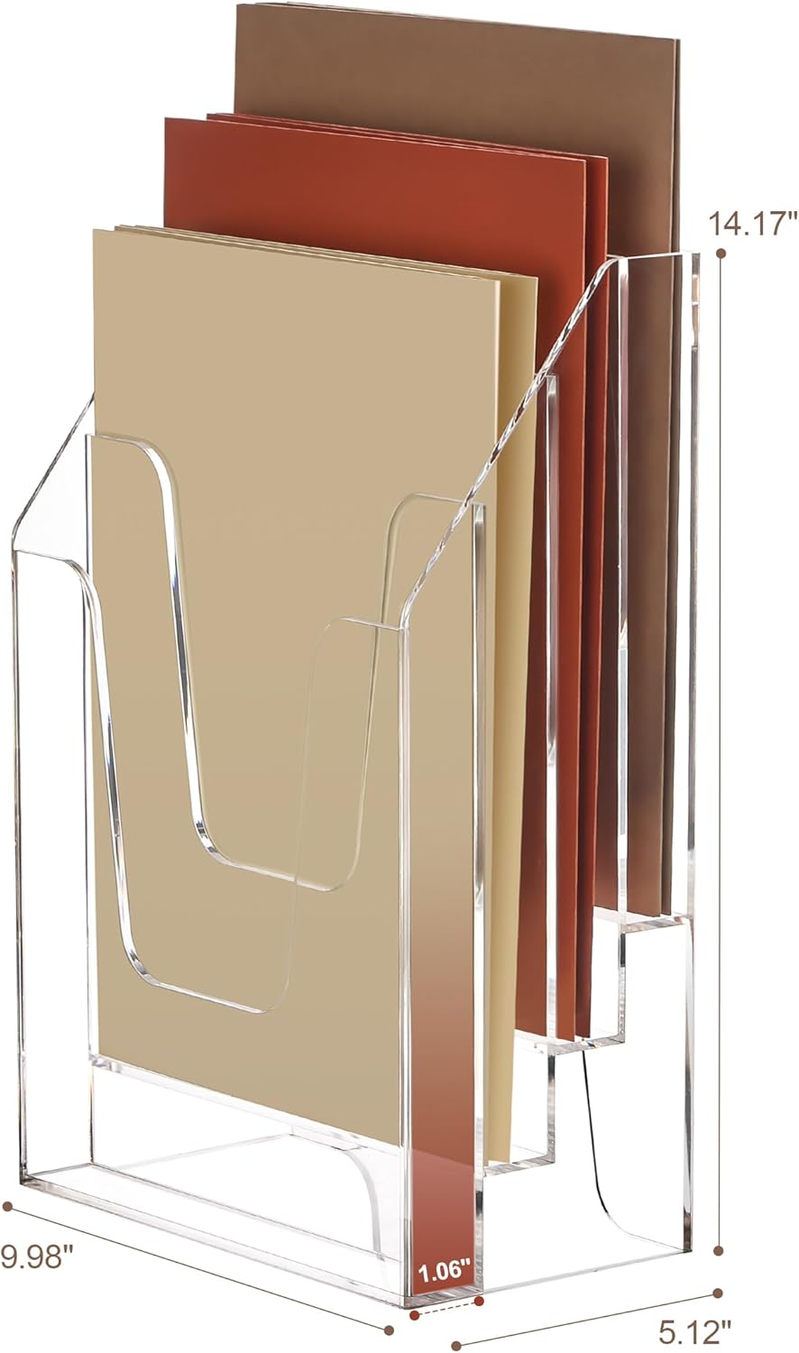 YUXUN Acrylic File Folder Holder, Vertical File Storage, Clear Desktop Organizer, 2 Pockets
