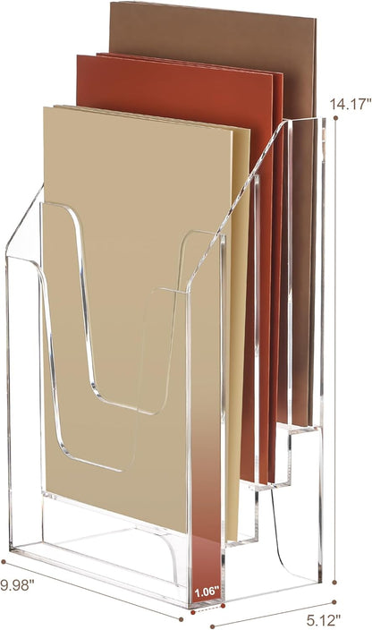 YUXUN Acrylic File Folder Holder, Vertical File Storage, Clear Desktop Organizer, 2 Pockets