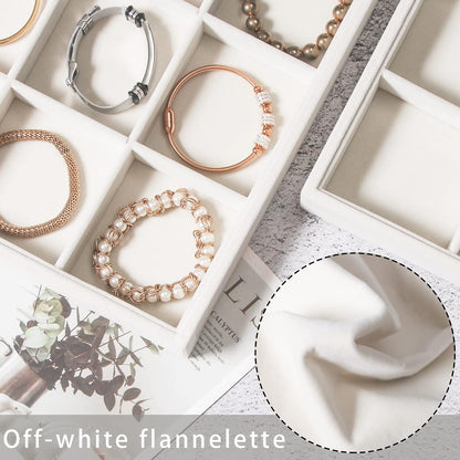 Coward Stackable Jewelry Trays Organizer Set with Clear Lid, Trays for Drawer, Earring Necklace Bracelet Ring Display Organizer (beige(ring+12girds+30girds+The glass lid))