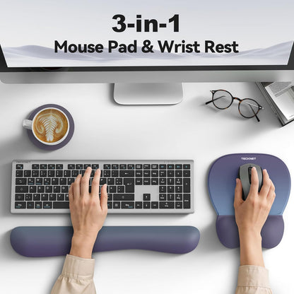 TECKNET Gel Mouse Pad with Wrist Rest, 3 in 1 Keyboard Wrist Rest for Pain Relief, Non-Slip PU Base & Easy Typing, Ergonomic Mousepad Set for Office & Home（Black）