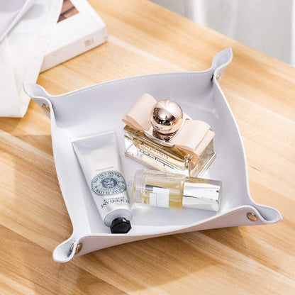 SANQIANWAN Leather Jewelry Valet Tray for Women and Man, Entryway Table Bedside Nightstand Desk Portable Small Catchall Travel Dish Plate for Key,Wallet,Watch,Phone,Coin(Pink-B)
