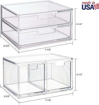 STORi Chloe Space-Saving Clear Drawer Organizer (4 Wide Drawers) Sort Office, Kitchen, Beauty Supplies, Makeup, Pens, Jewelry, Stationary, Made in USA