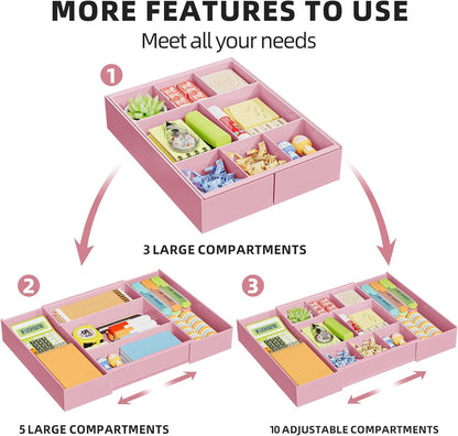Marbrasse Expandable Desk Drawer Organizer, Clear Plastic Drawer Organizer Tray with 10 Adjustable Compartments, Desk Organizers and Accessories, 5 Drawer Dividers for Office Supplies, Makeup(Black)