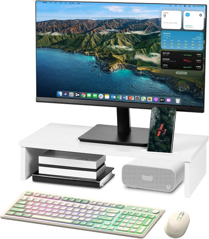 Qupui Computer Monitor Stand Riser with Drawer and Pen Holders, Desk Organizer Shelf and Accessories, Office Desk Accessories, Office Organization, Black