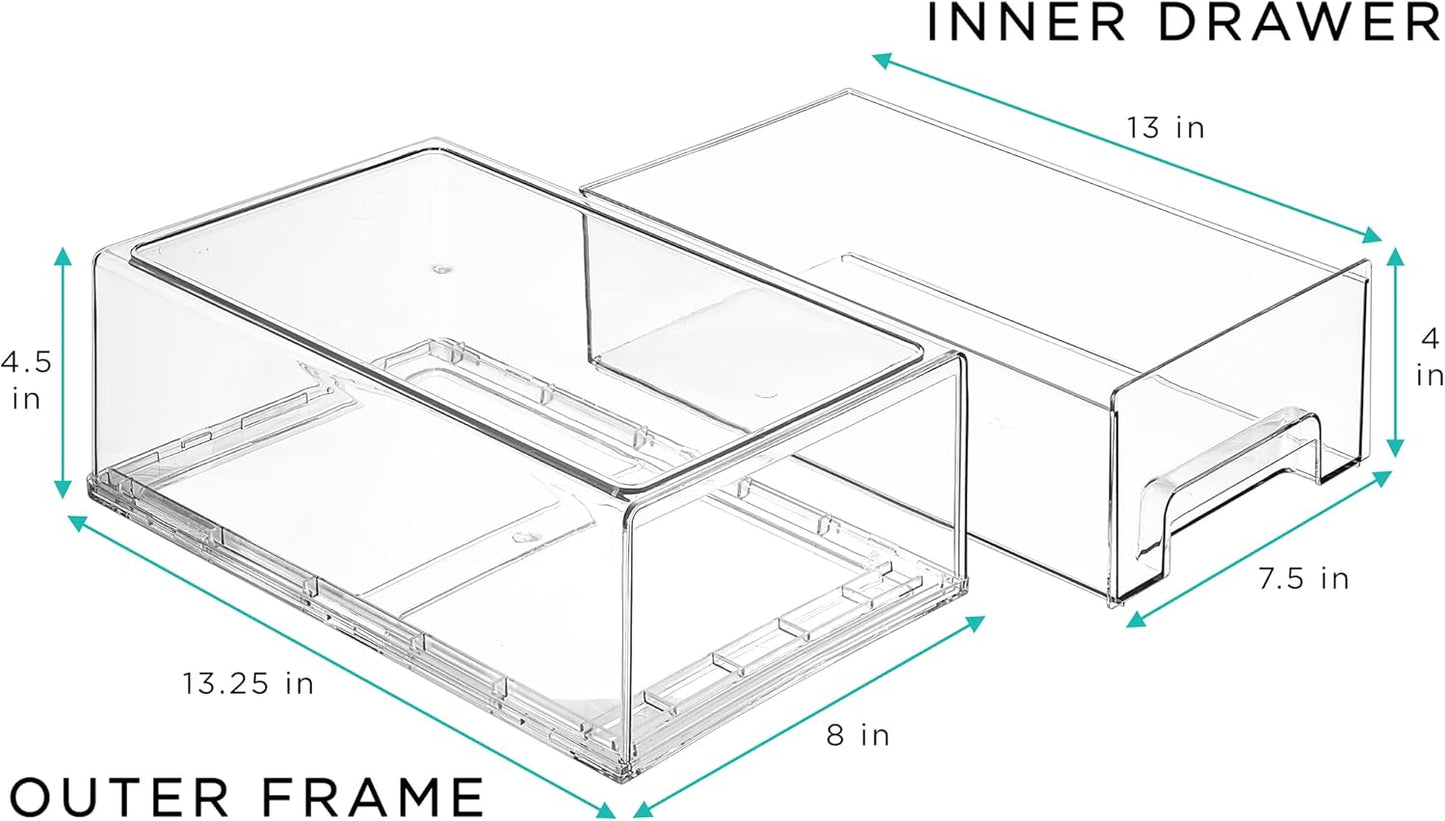 Sorbus Small Clear Stackable Storage Drawers – 4-Pack Plastic Organizer Bins with Handles – Stackable Pull-Out Storage Drawers for Closet, Pantry, Office, Bathroom, Craft, and Toy Organization