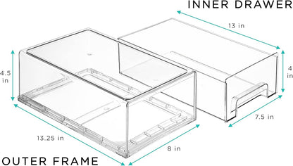 Sorbus Small Clear Stackable Storage Drawers – 4-Pack Plastic Organizer Bins with Handles – Stackable Pull-Out Storage Drawers for Closet, Pantry, Office, Bathroom, Craft, and Toy Organization