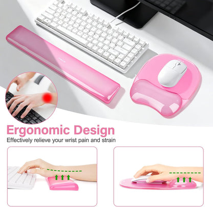 MOSISO Gel Wrist Rest Support for Mouse Pad&Keyboard Set, Irregular Oval Ergonomic Mousepad Keyboard Pad Non-Slip Base Home/Office Pain Relief&Cooling Gel Easy Typing Pad for Computer Laptop, Pink