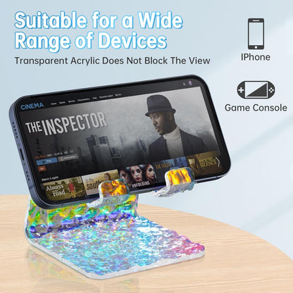 Tomorotec Iridescent Acrylic Cell Phone Stand, Portable Phone Holder for Desk Non-Slip Desktop Smartphones Holder Compatible with iPhone Samsung Galaxy Pixel Phone Cradle Dock Home Office