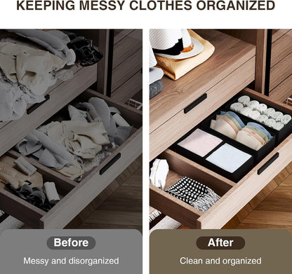 DIMJ Drawer Organizers Clothes, Dresser Organizer Bins for Baby Clothes,Underwear and Sock, Fabric Closet Organization and Storage Boxs, Drawer Dividers for Nursery, Clothing, Tie - 4 Pack, Beige