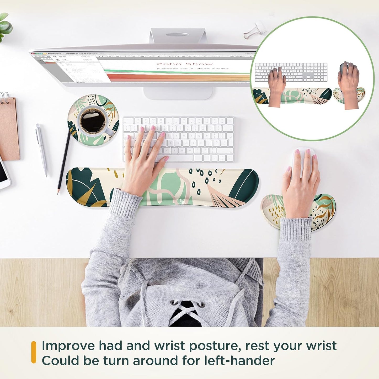 Gimars Upgrade Enlarge Silky and Superfine Fabric Gel Memory Foam Keyboard Wrist Rest Set, Ergonomic Keyboard Mouse Wrist Support for Typing Pain Relief, Comfort for Office, Gaming, Computer
