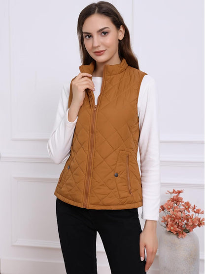 Allegra K Women's Puffer Vest Stand Collar Lightweight Gilet Quilted Zip Vest