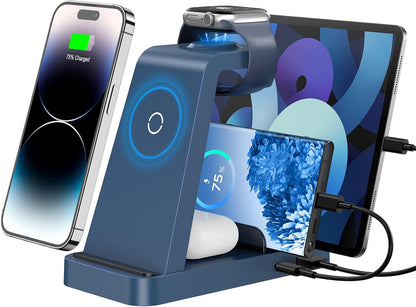 Wireless Charger for iPhone - 5 in 1 Charging Station for Multiple Devices Apple: Fast Wireless Charging Stand Dock for iPhone 17 16e 16 15 14 13 12 Pro Max Apple Watch Airpods