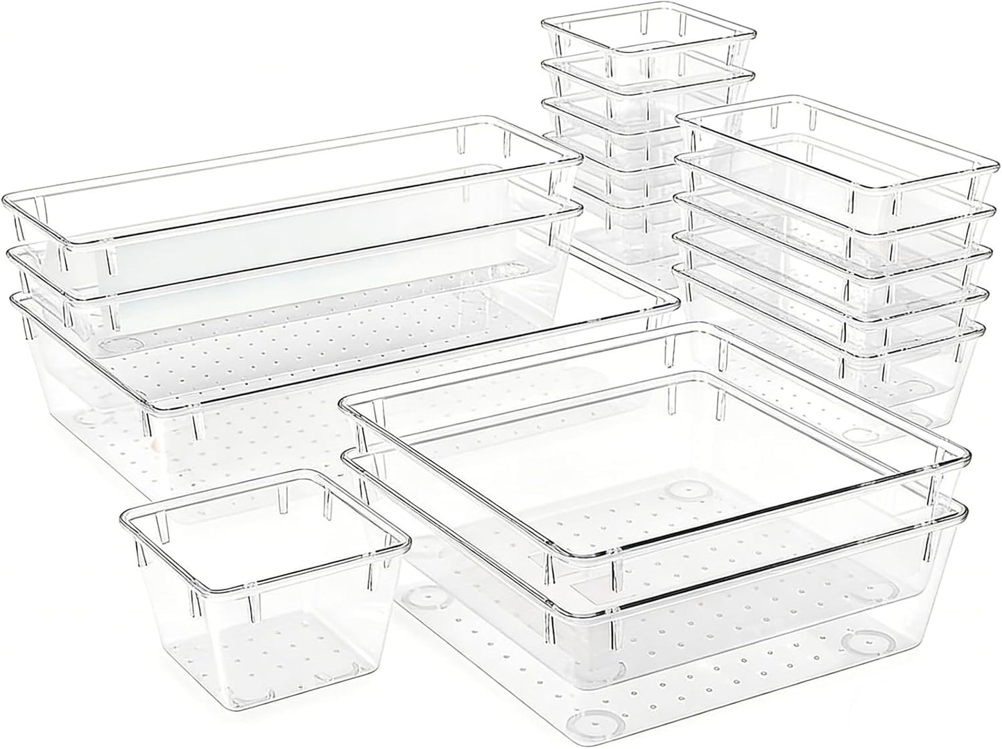 Clear Acrylic Drawer Organizer Trays, 5 Size Junk Box Organization Small Storage Container Bin for Desk Makeup Bathroom Vanity Kitchen Tool Make Up Workspace Home Dorm Apartment Office Room Nightstand
