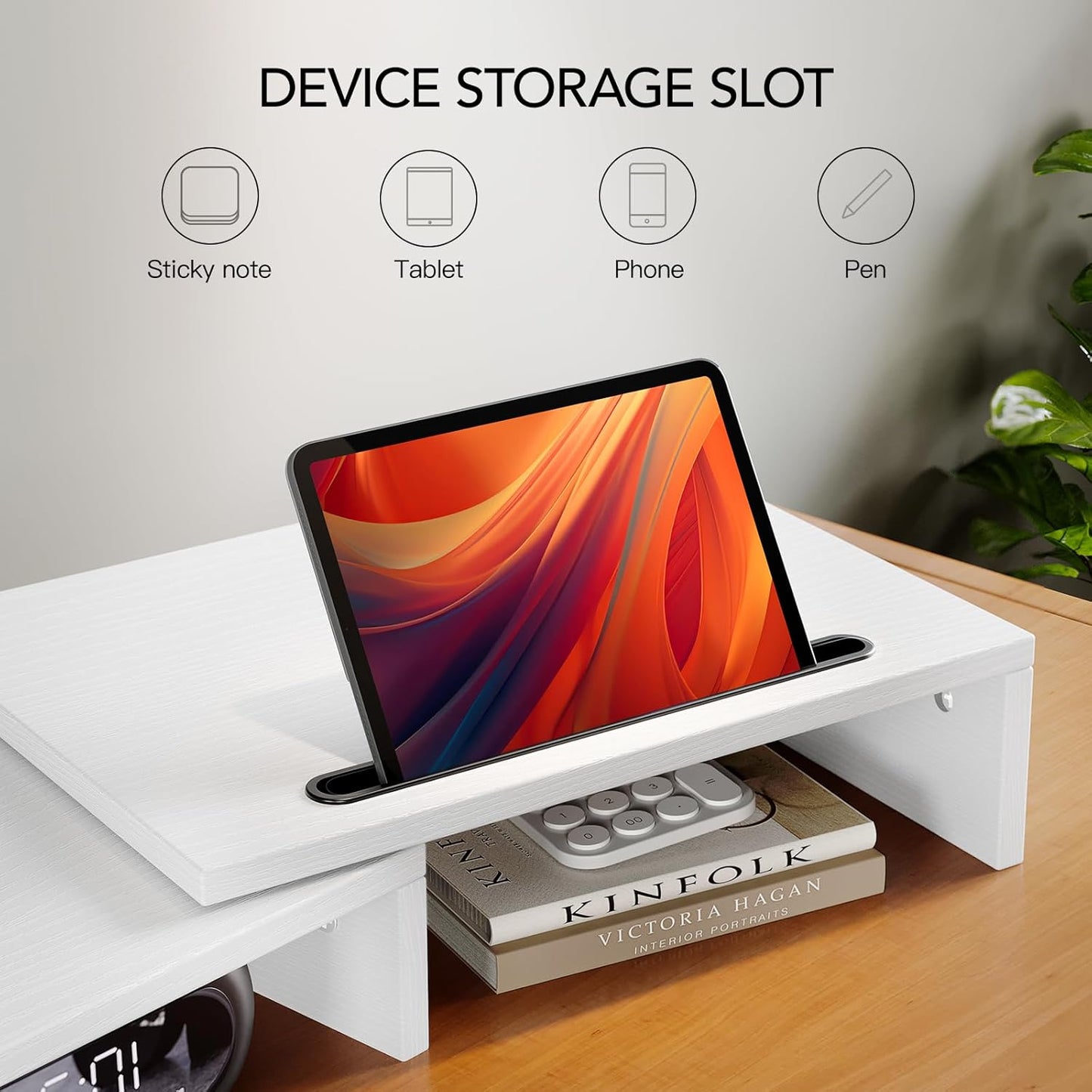 AMERIERGO Dual Monitor Stand Riser for 2 Monitors, Monitor Stand for Desk, Adjustable Computer Monitor Stand with 2 Slot, Multifunctional Desktop Organizer Stand for Laptop, PC, Computer, Printer