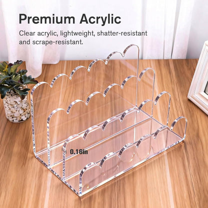Acrylic Scalloped Mail Organizer, 3 Compartments Desktop Letter Holder, Vertical File Sorter, Desk Organizer for Letters, Envelopes, Bills and Stationery