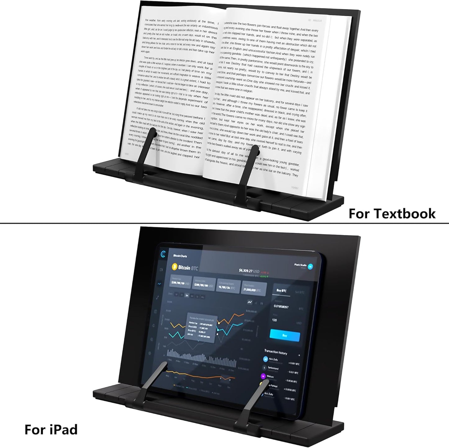 Readaeer Metal Book Stand for Desk Portable Document Holder for Cook Book, Music Book, iPad, Laptop, Reading Rest with 7 Adjustable Positions and Page Paper Clips