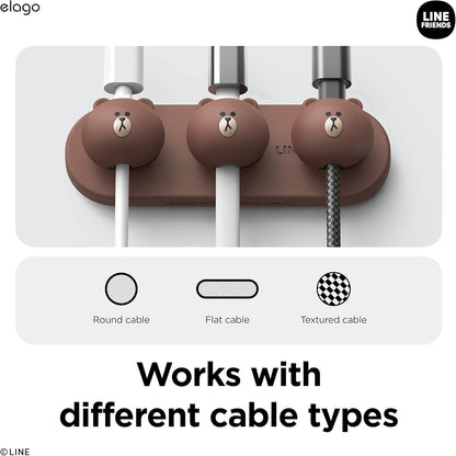 elago | LINE Friends Magnetic Cable Management Buttons, Organize 3 Cables, Powerful Magnets, Reusable Sticker Attaches to Surface, Desk Organization (Brown)
