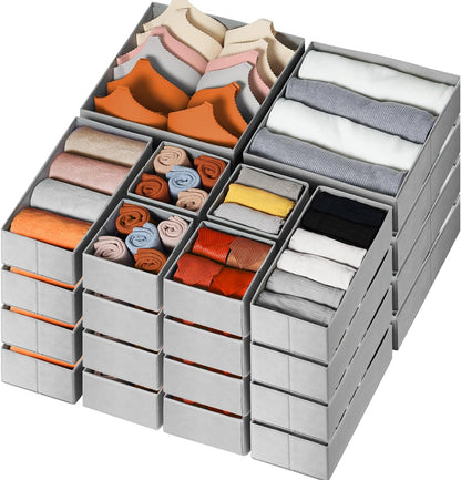 Criusia Drawer Organizer Clothes 12 Pack, Dresser Organizer for Nursery Bedroom Closet Organization and Storage - Baby Clothes Organizer Bins - Drawer Divider for Sock Underwear Bra Ties (Grey)