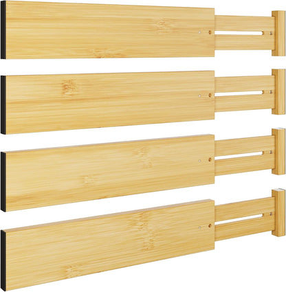 BAMEOS Drawer Dividers kitchen Organization Bamboo Utensil Organizers for Kitchen Bedroom Bathroom Dresser Office 4-pack