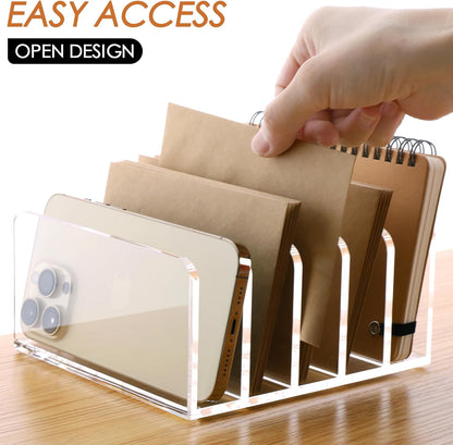 SANRUI 3 Compartments Mail Organizer Letter Holder for Desk ,Vertical Letter Holder,File Sorter Acrylic Desk Organizer Office Supplies,Clear