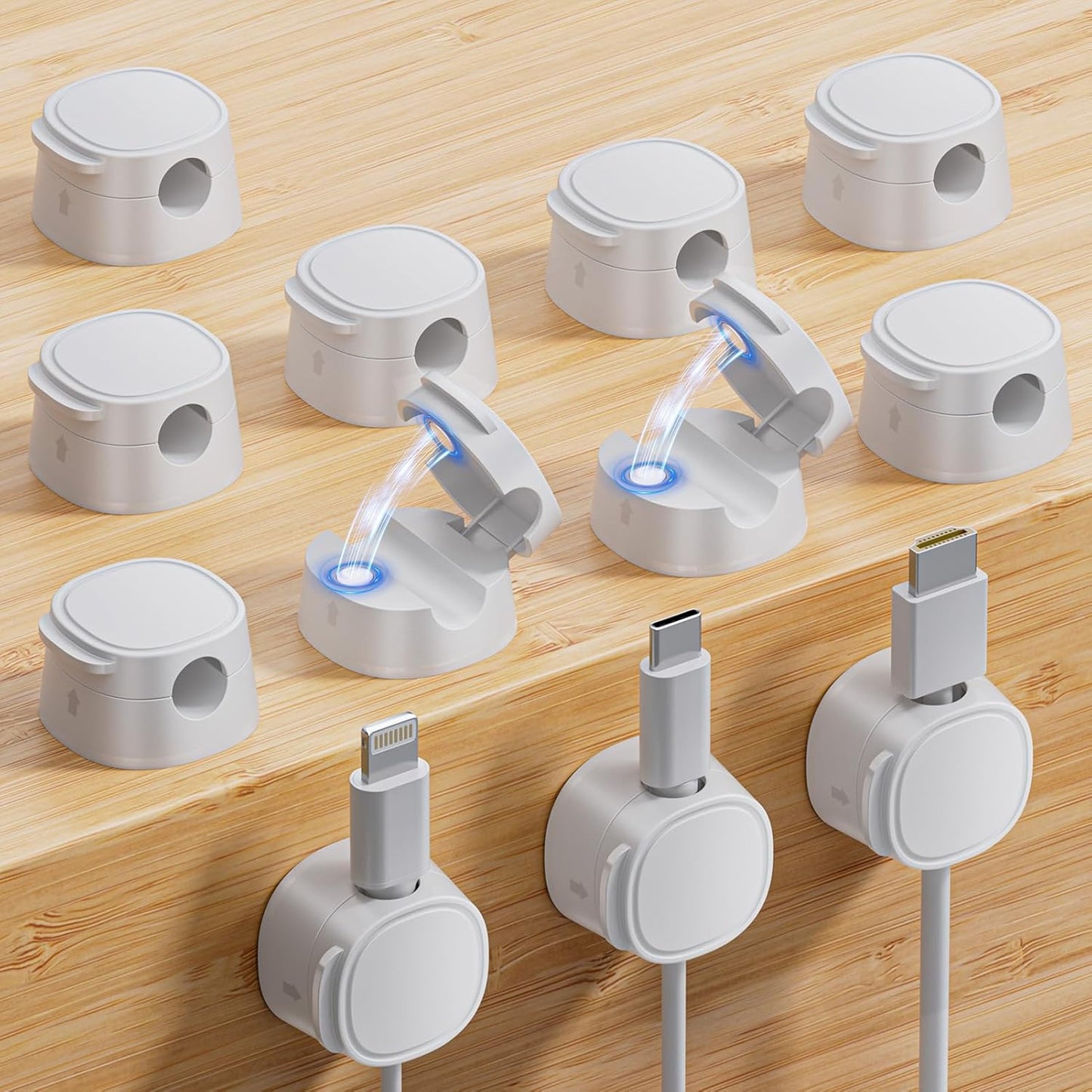 12 Pack Magnetic Cable Clips – [One-Snap Lock] Phone Cord Holder for Desk, Adhesive Magnetic Cord Organiser for Nightstand, Wall, Car – Under Desk Cable Management for Office, Home