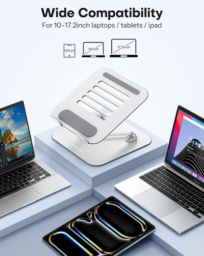 OMOTON Laptop Stand for Desk, Ergonomic Metal Adjustable Laptop Stand, Laptop Holder Riser with Cooling Function, Computer Stand Compatible with MacBook and All Laptops (10-17.2 inch), Silver