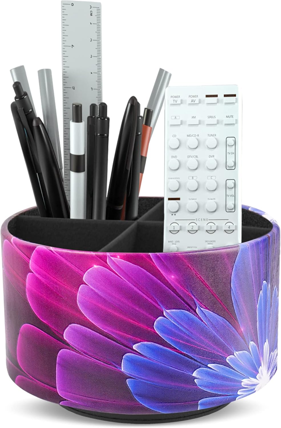 lizimandu Round Leather Art Supply Organizer,Remote Control Holder,360 Degree Spinning,Multi-Functional Pencil Holder,4 Compartments Desktop Stationary Organizer(1-Gold) - Colors B