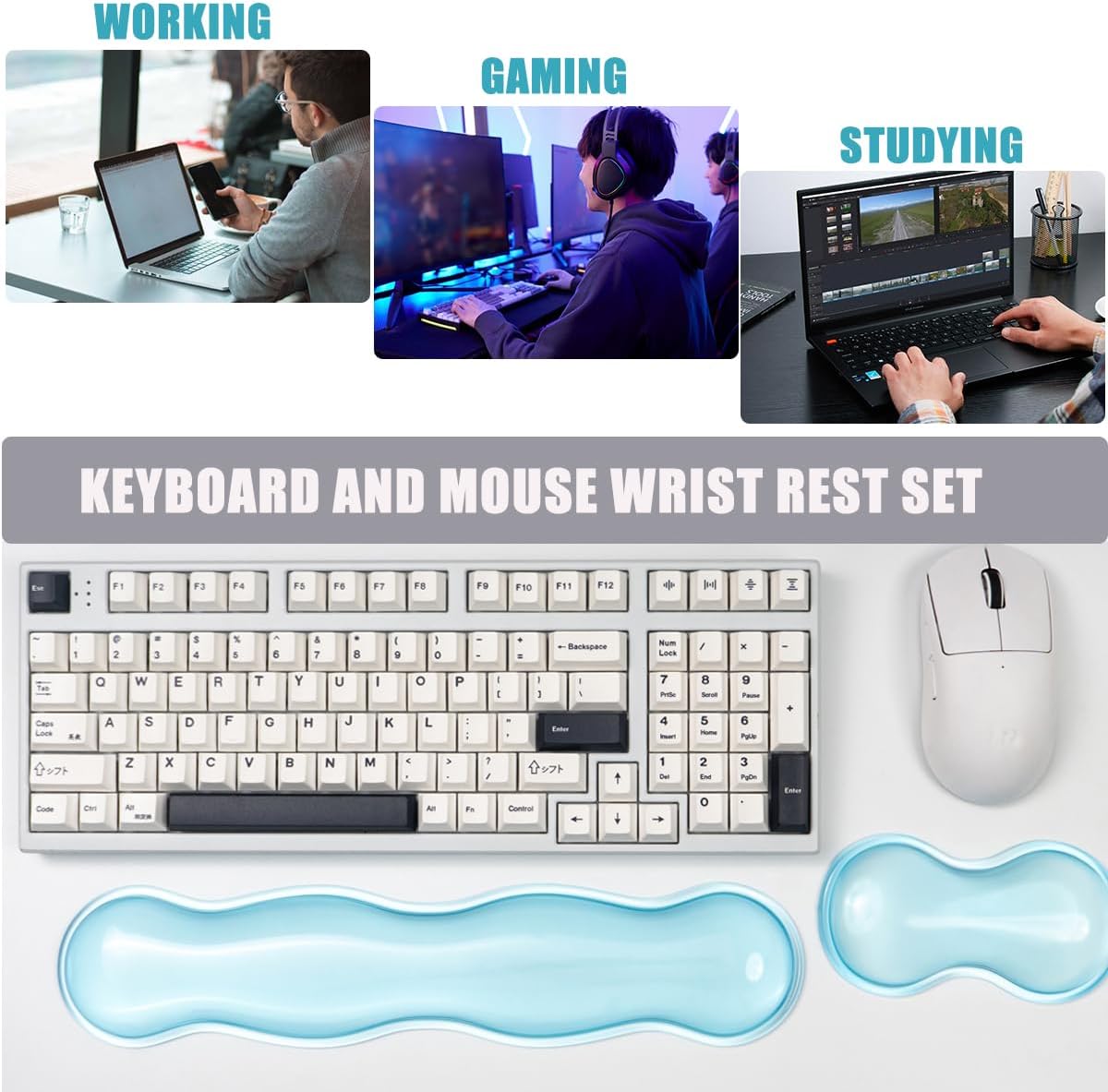 Clear Gel Wrist Rest for Keyboard and Mouse, Green Silicone Mouse Wrist Rest Set, Cute Ergonomic Wrist Rest for Keyboard 60%/75%(Green)
